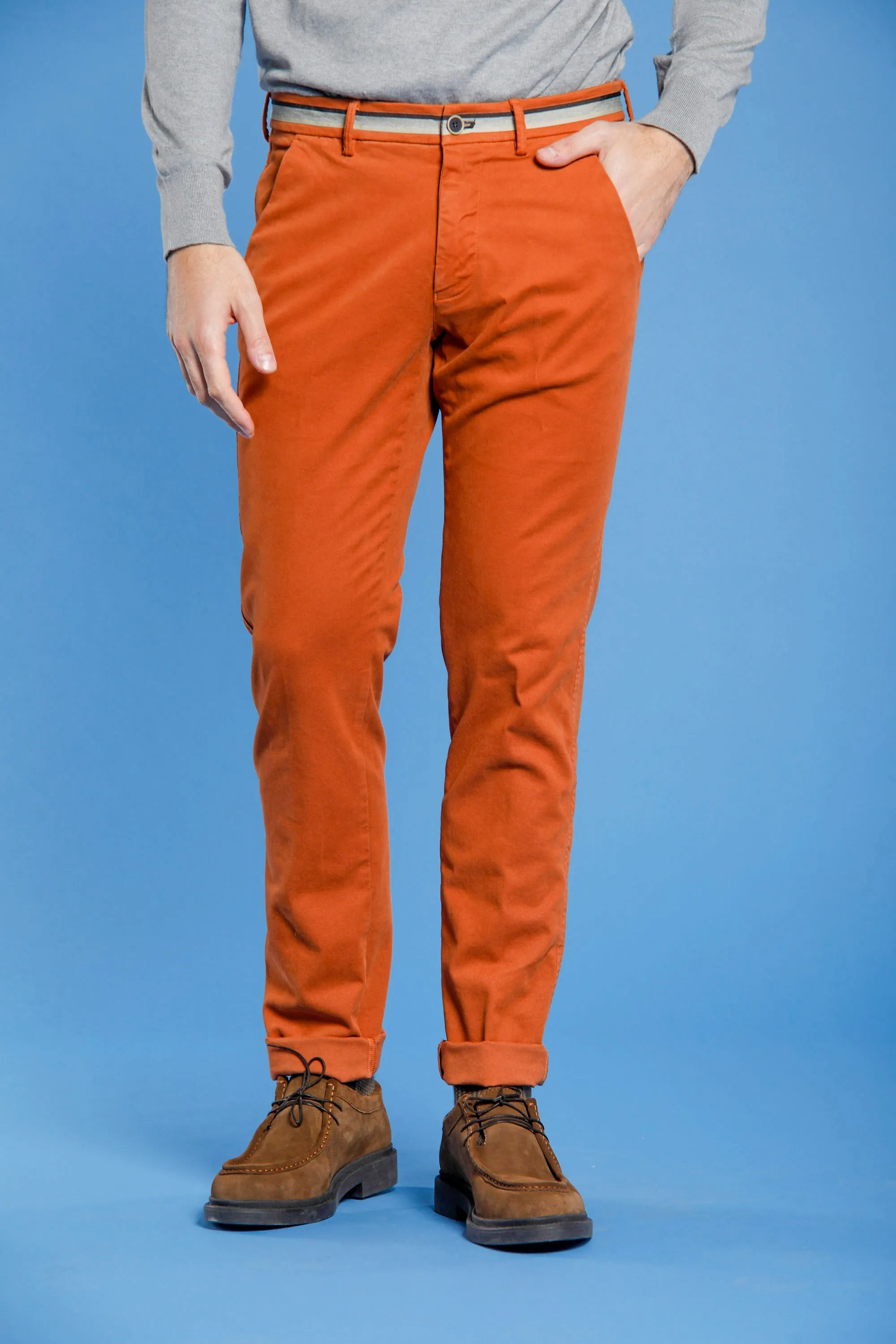 Torino Winter man chino pants in gabardine and modal stretch slim sold by Mason's