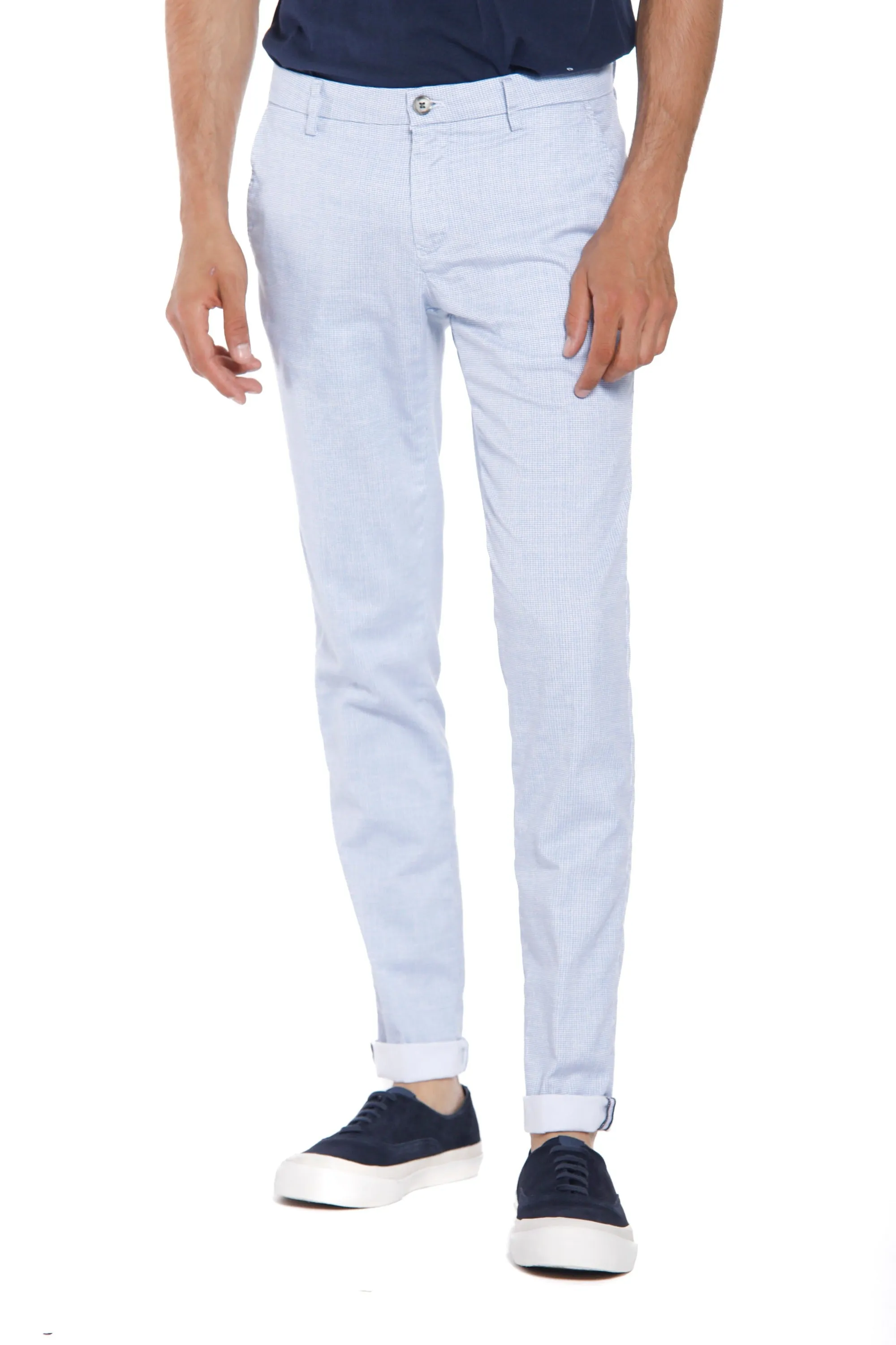 Milano Style man chino pants in cotton and tencel with microprint pattern extra slim sold by Mason's