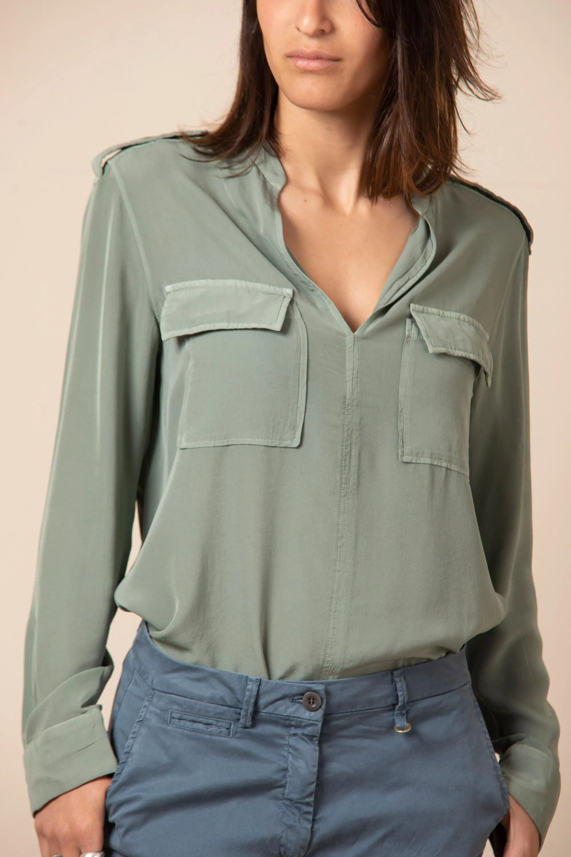 Emma Summer woman shirt in viscose with long sleeve and pockets sold by Mason's