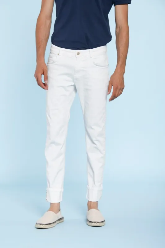 Harris man 5-pocket pants in bull denim techno stretch slim sold by Mason's