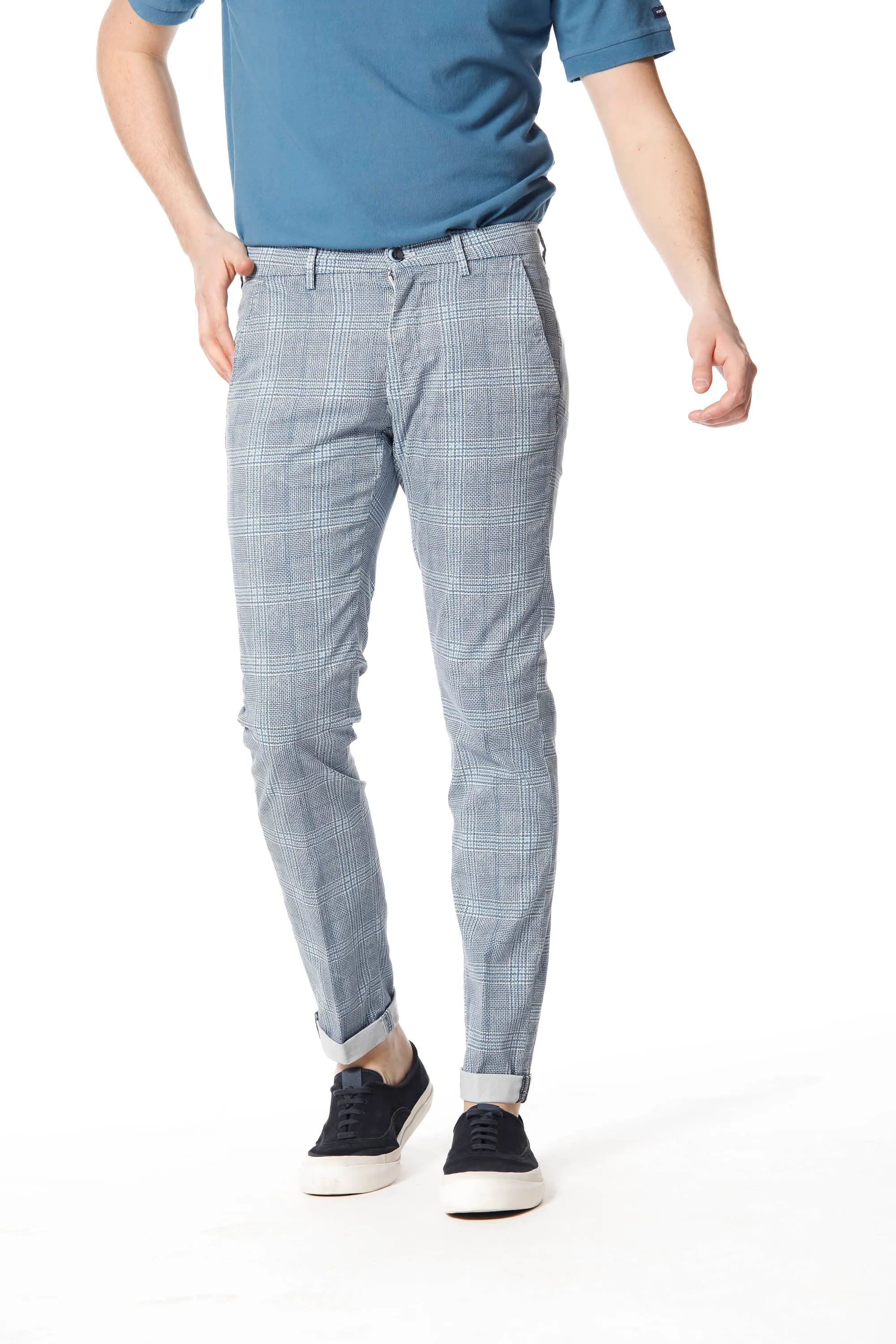 Torino Style man chino pants in cotton and tencel with wales pattern slim sold by Mason's