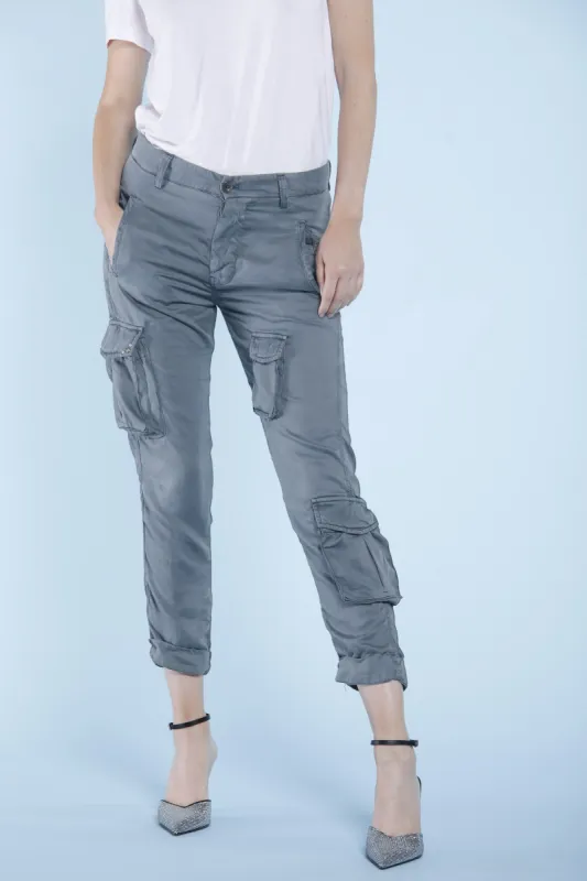 Asia Snake woman cargo pants in tencel with studs relaxed sold by Mason's