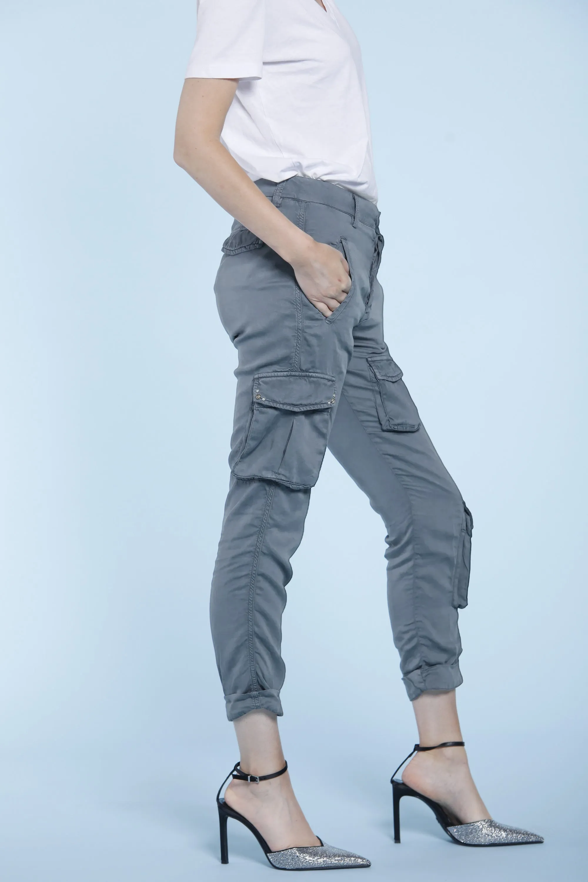 Asia Snake woman cargo pants in tencel with studs relaxed sold by Mason's product image thumbnail 4