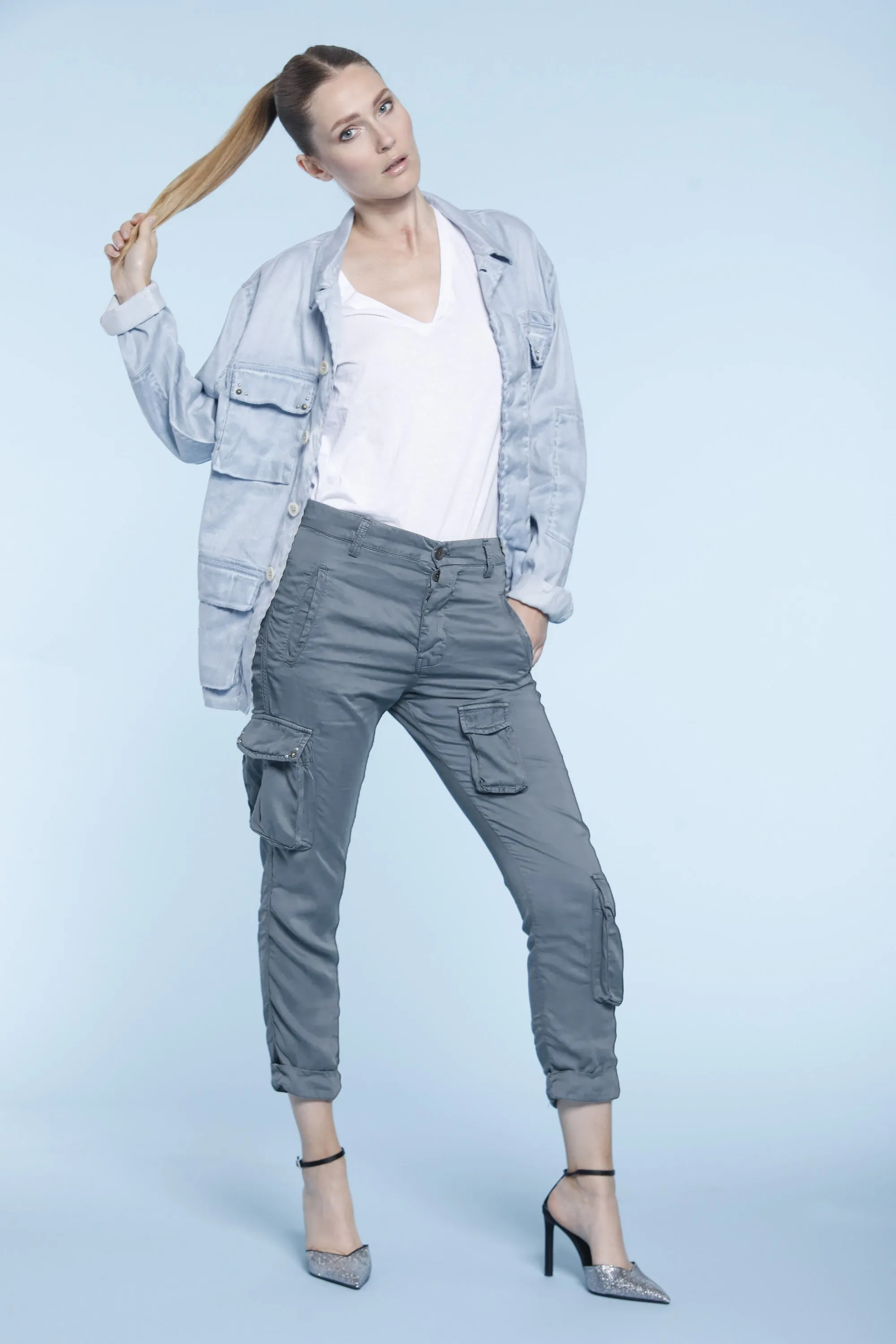 Asia Snake woman cargo pants in tencel with studs relaxed sold by Mason's product image thumbnail 2