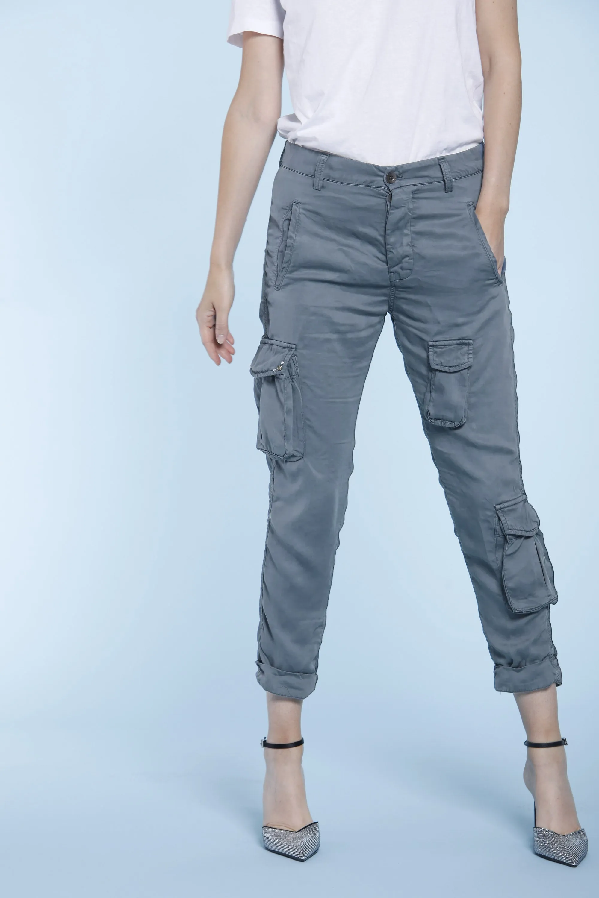 Asia Snake woman cargo pants in tencel with studs relaxed sold by Mason's product image thumbnail 3