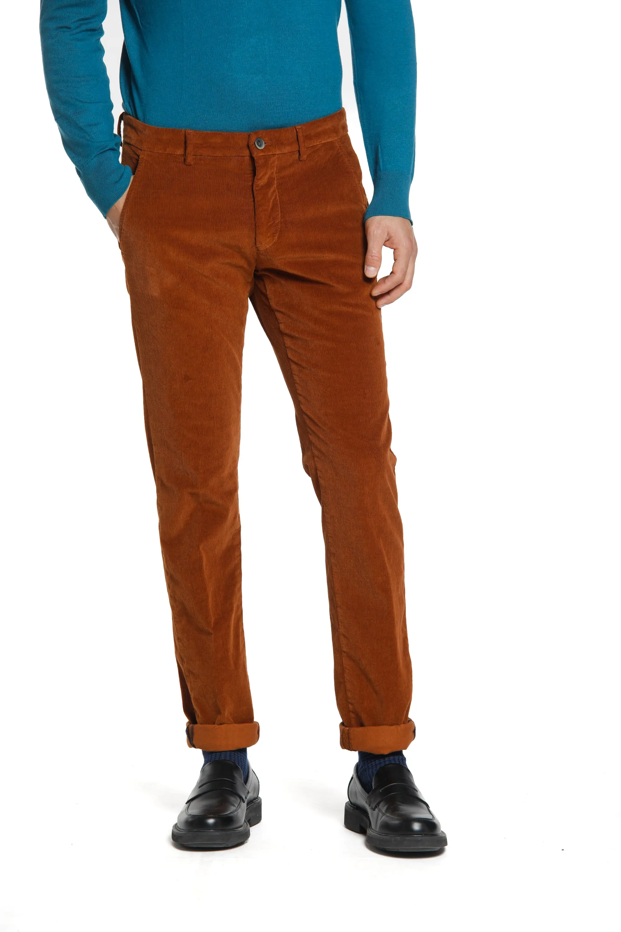 Torino Style man chino pants in velvet 1500 stripes slim sold by Mason's