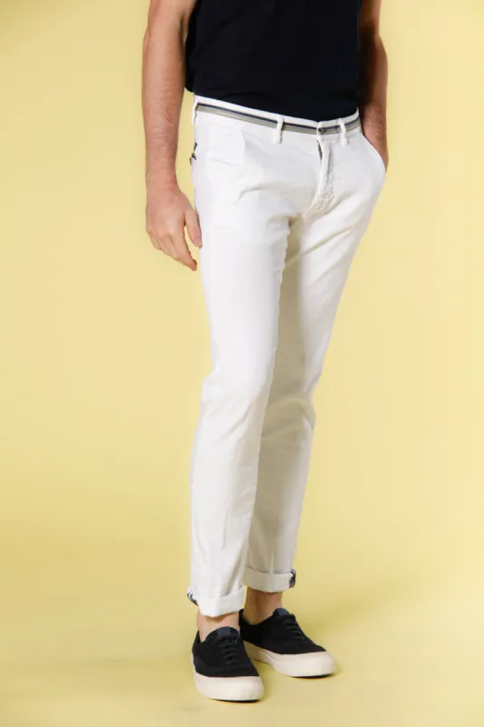 Torino Oxford men's chino pants in linen and cotton with ribbons slim sold by Mason's