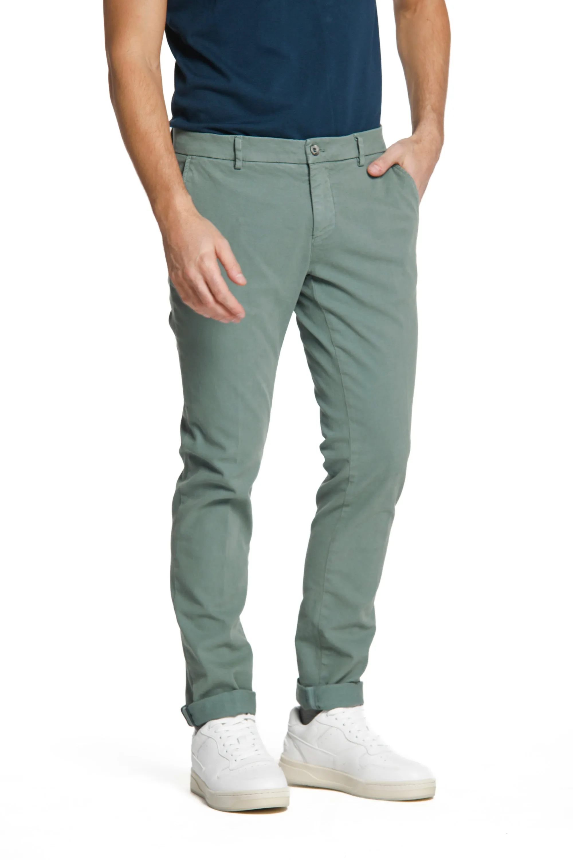 Milano Style man chino pant in gabardine and cotton modal stretch extra slim ① sold by Mason's