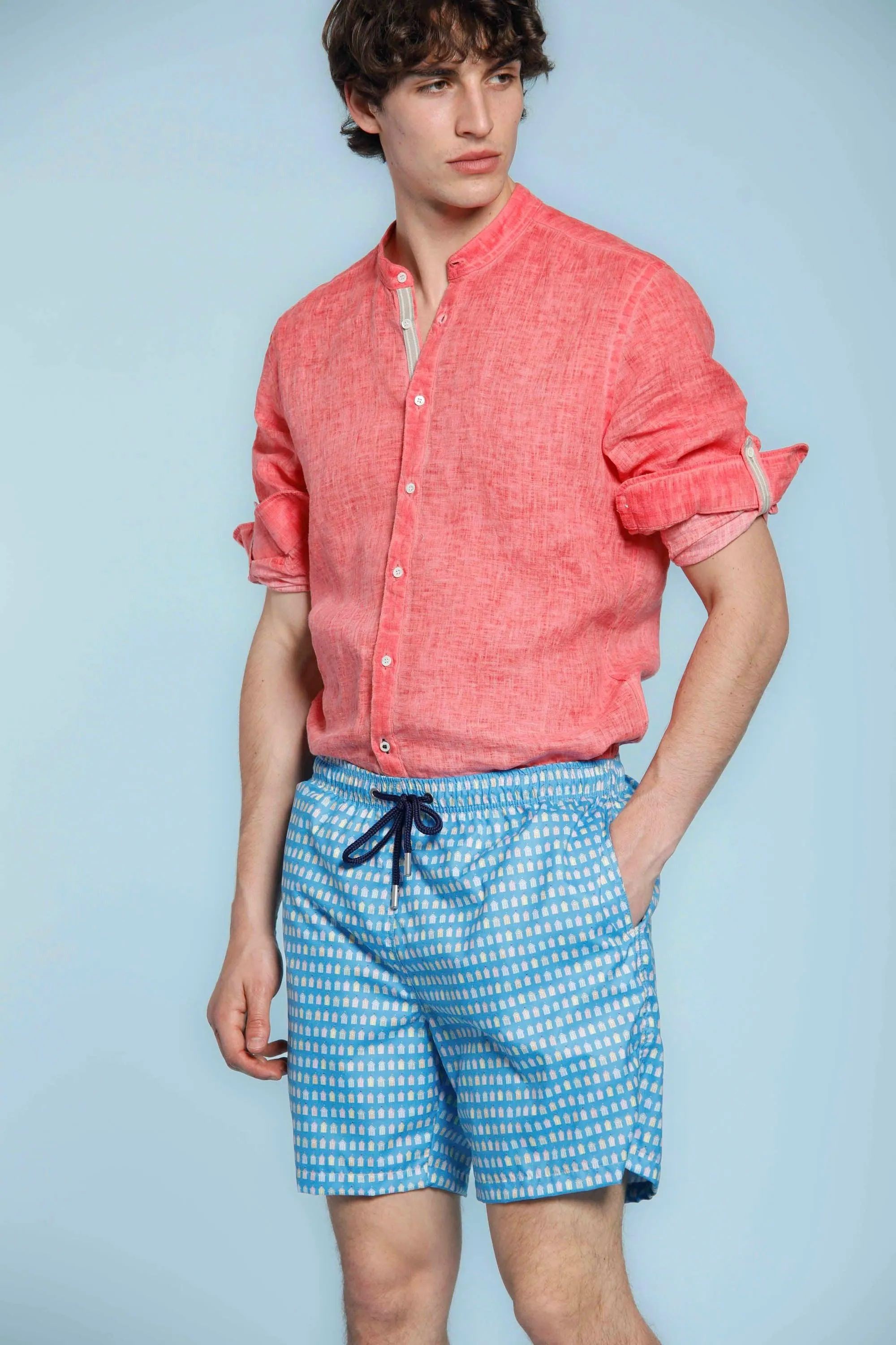 Versilia Beach Chinos man swimming trunks with sea cabin pattern in polyester sold by Mason's product image thumbnail 2