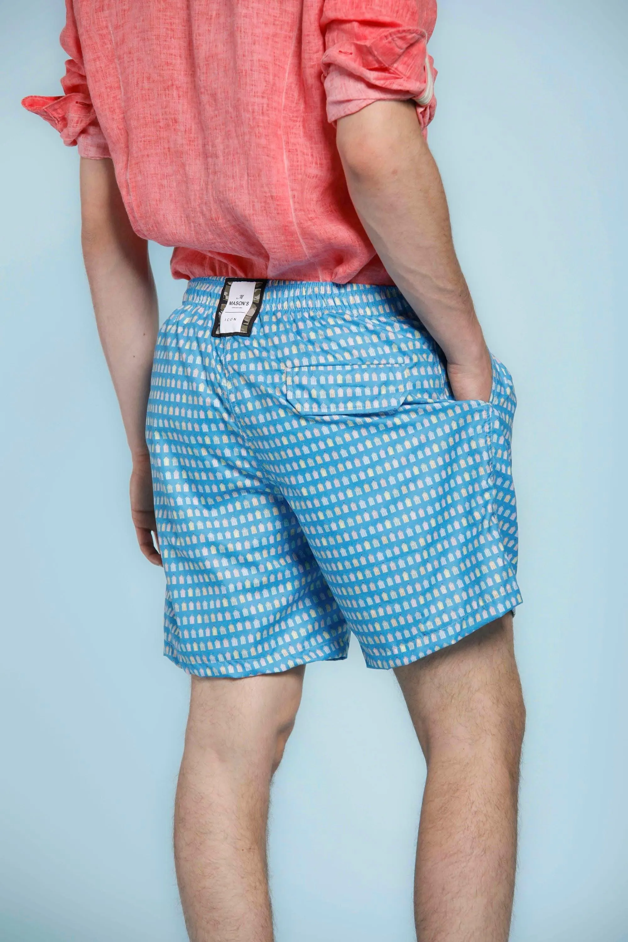Versilia Beach Chinos man swimming trunks with sea cabin pattern in polyester sold by Mason's product image thumbnail 4