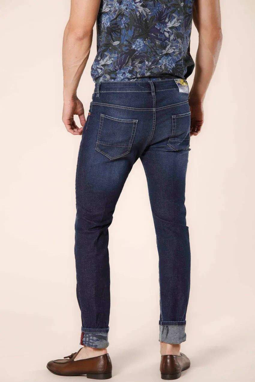 Harris 5 pockets men's pant in stretch denim with blue flower pattern slim sold by Mason's product image thumbnail 5