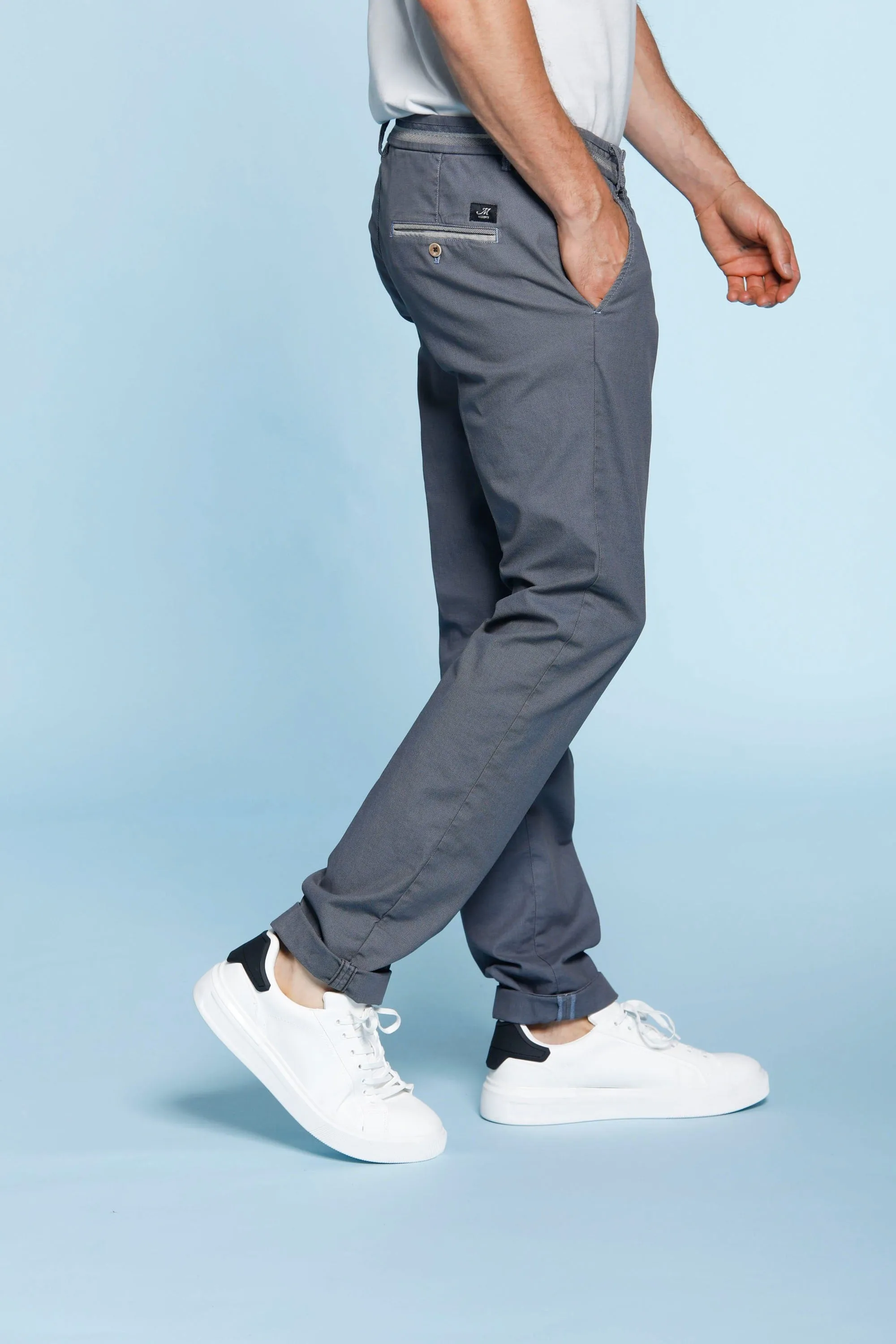 Torino Elegance man chino pants in bird-eye cotton with ribbon slim sold by Mason's product image thumbnail 2