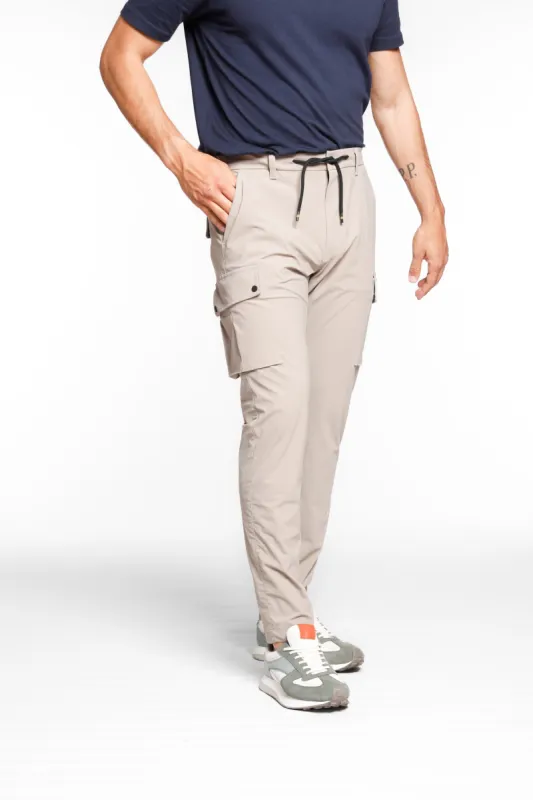 Chile Athleisure man cargo pants in super technical jersey carrot fit sold by Mason's
