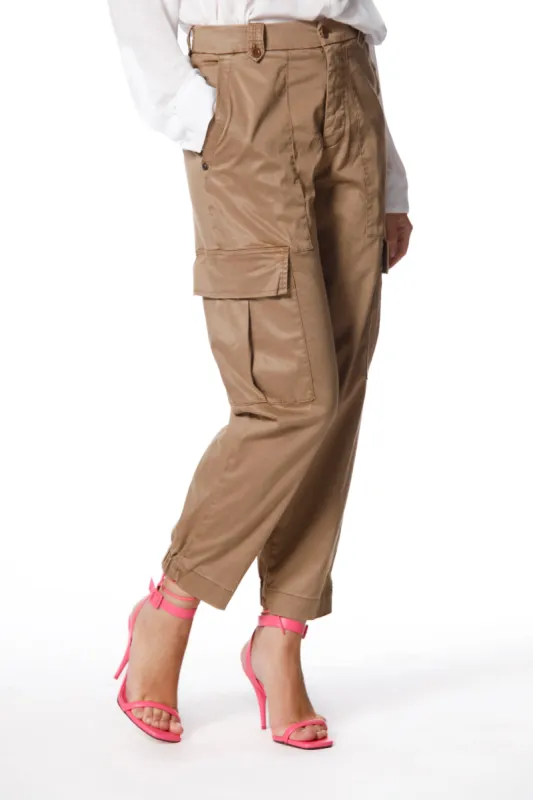 Birkin woman cargo pants in stretch satin with studs curvy sold by Mason's
