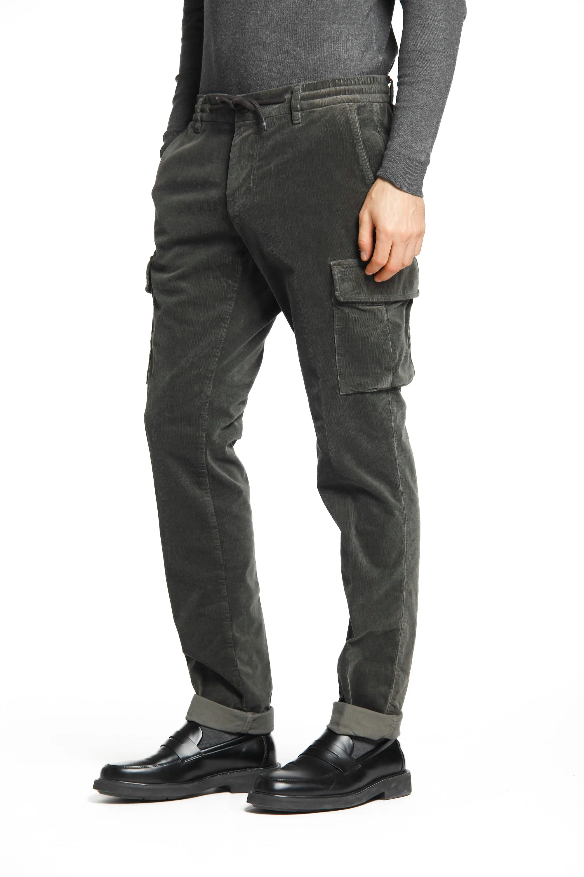 Chile Jogger man cargo pant in 1500 striped velvet extra slim sold by Mason's