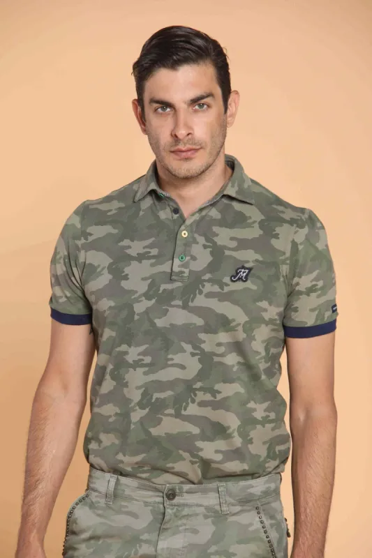 Print man polo shirt in cotton with camouflage pattern and details sold by Mason's