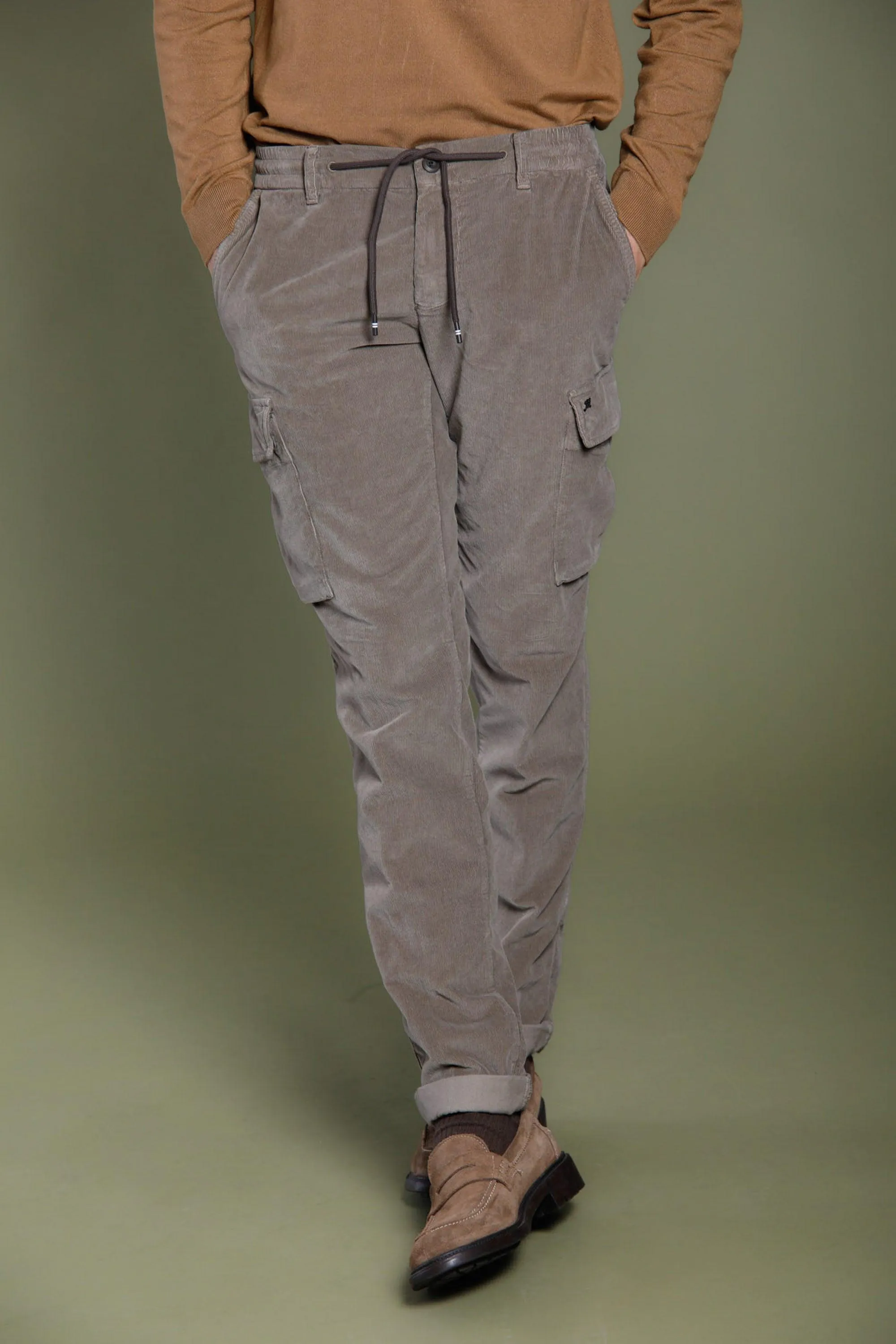 Chile Jogger man cargo pant in 1500 striped velvet extra slim sold by Mason's