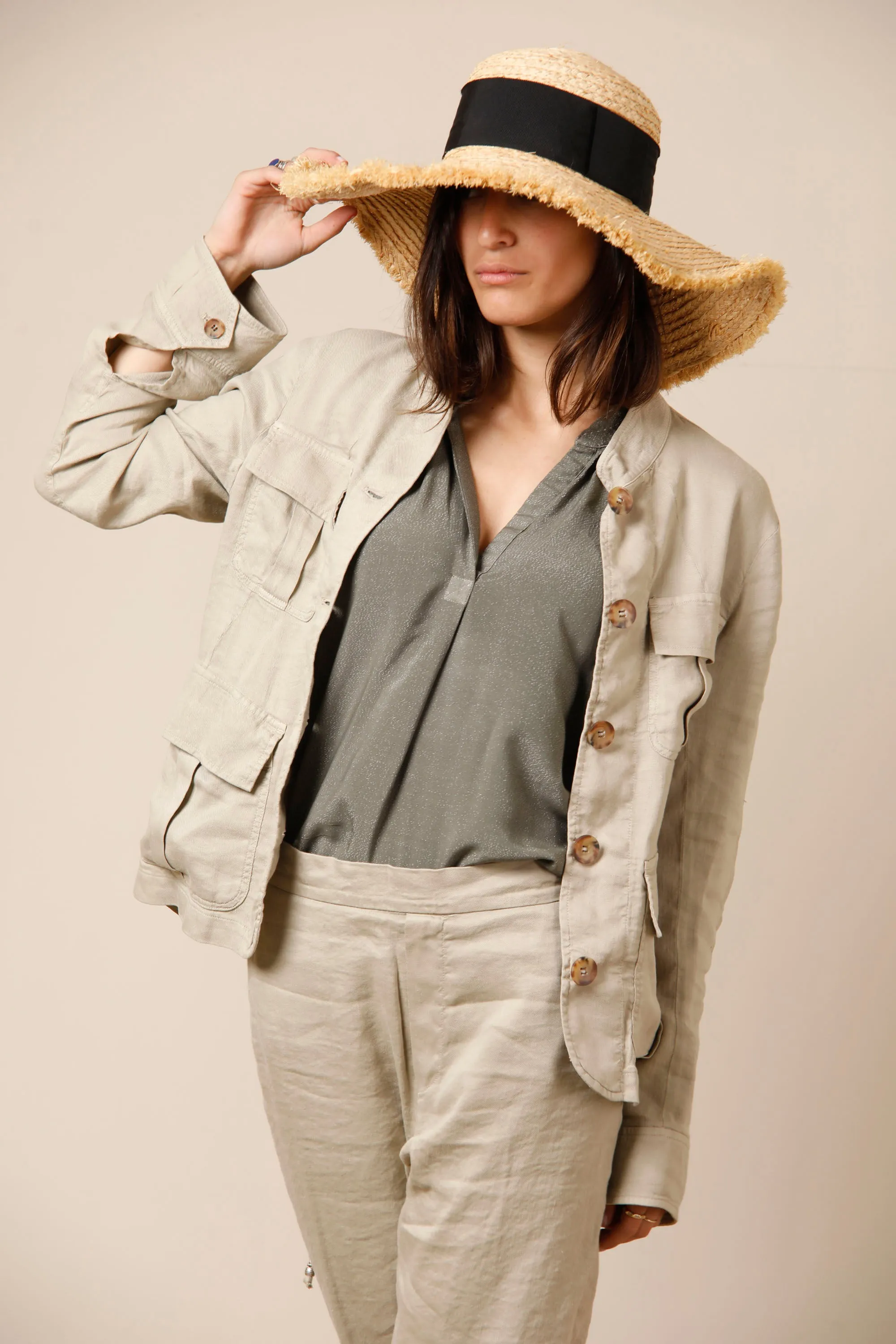 Karen women's field jacket in linen and viscose with large pockets sold by Mason's product image thumbnail 4