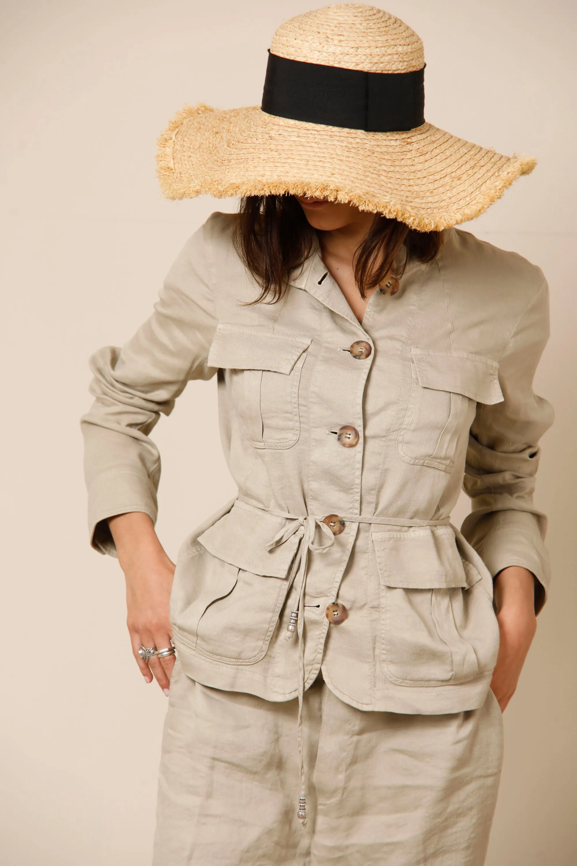 Karen women's field jacket in linen and viscose with large pockets sold by Mason's