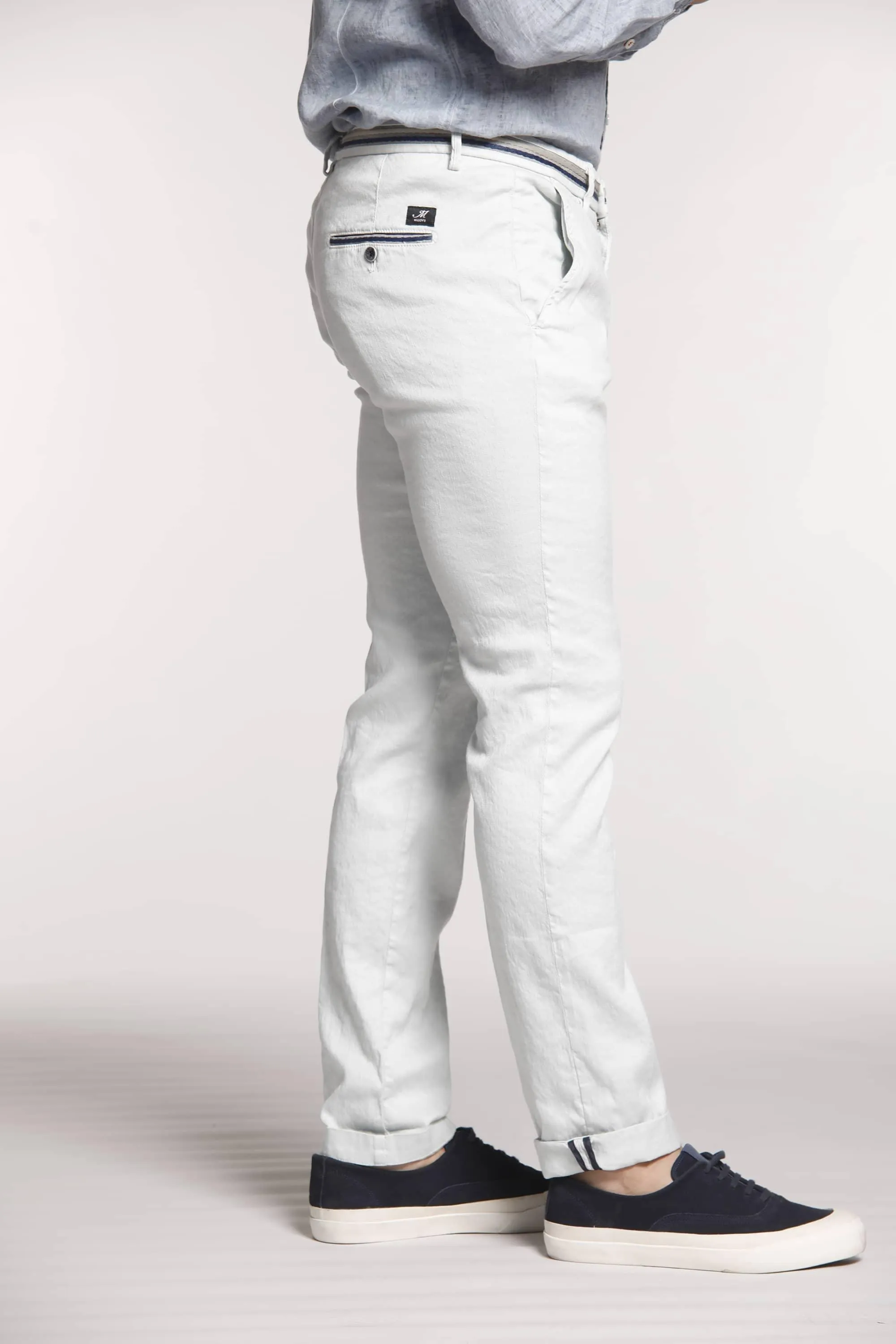Torino Oxford man chino pants in linen and cotton with ribbon slim sold by Mason's product image thumbnail 2