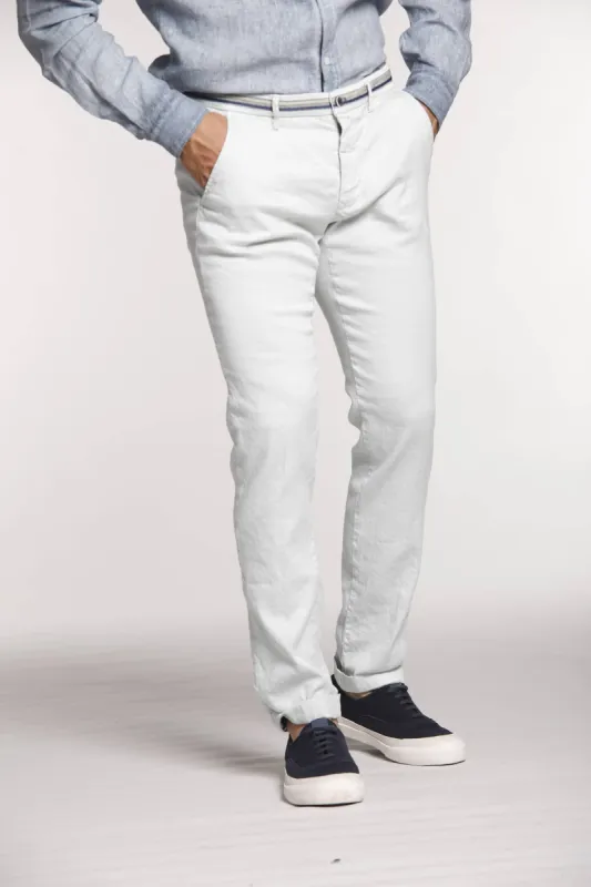 Torino Oxford man chino pants in linen and cotton with ribbon slim sold by Mason's