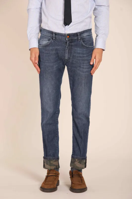 Harris men's pants 5-pocket in denim with camouflage  print slim fit sold by Mason's