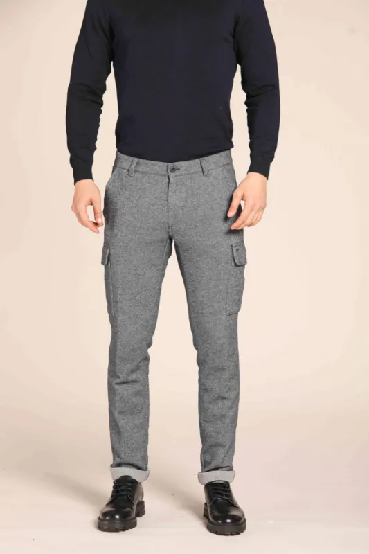 Chile men's cargo pants in cotton wool-effect with microfantasy resca extra slim fit sold by Mason's