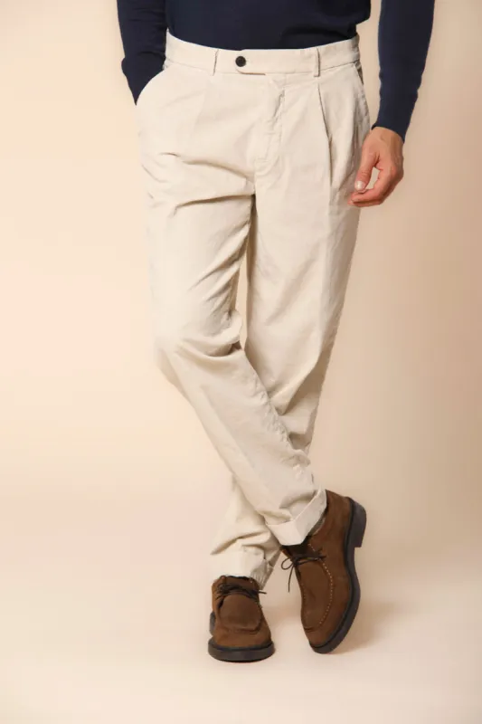 Boston 1 Pinces men's chino pants in velvet 1000 striped relaxed fit  sold by Mason's