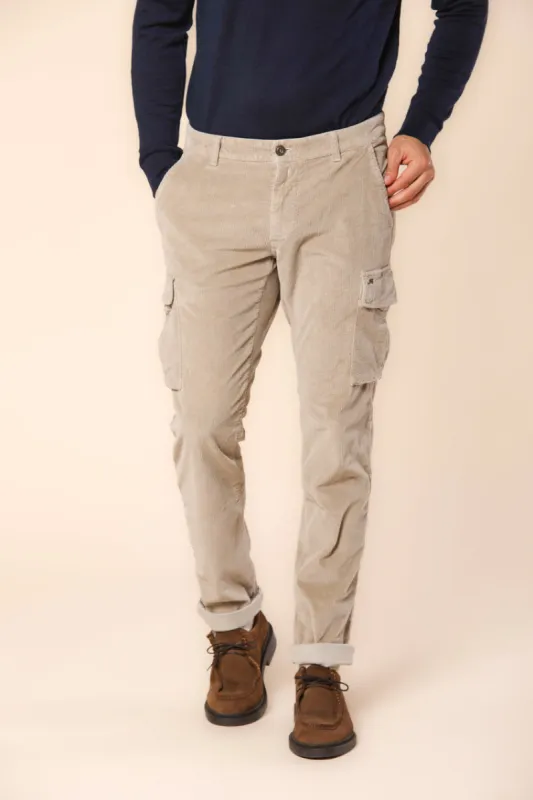 Chile men's cargo pants in velvet 500 stripe extra slim fit sold by Mason's