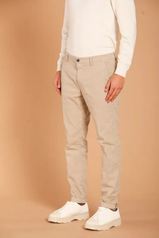 Osaka men's chino pants in cotton with a houndstooth design carrot fit sold by Mason's