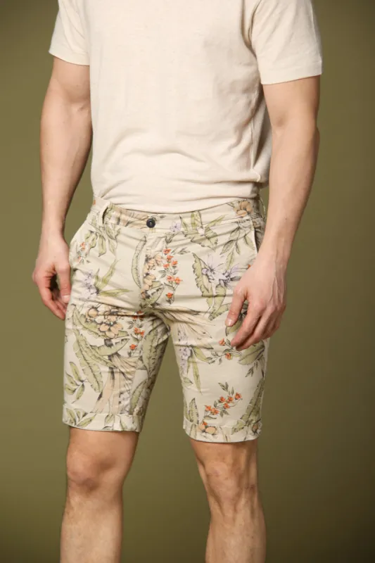 Eisenhower men's chino bermuda in cotton with floreal pattern slim sold by Mason's