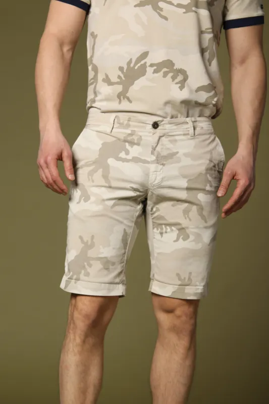 Eisenhower 1  men's chino bermuda in cotton with camouflage pattern slim sold by Mason's