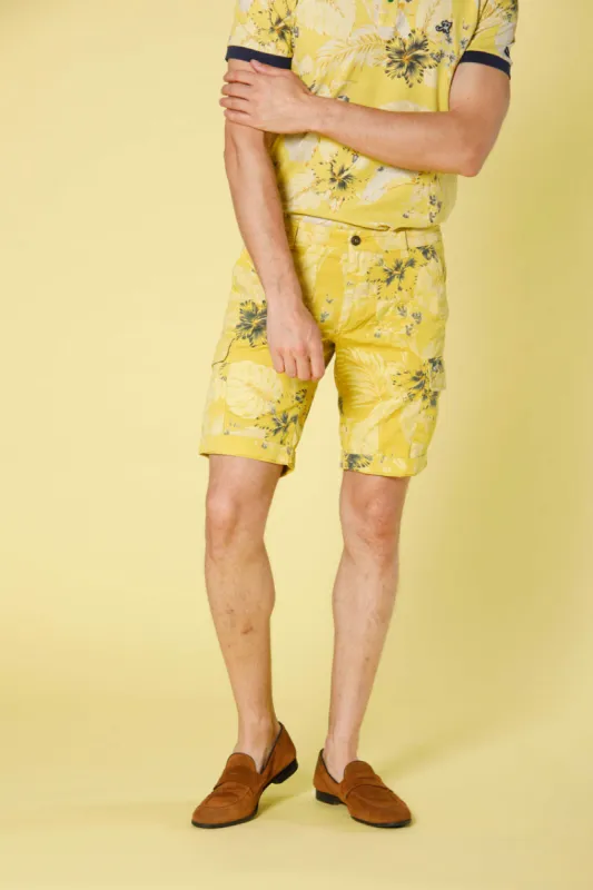 Chile 1 Men's Cotton Cargo Bermuda with Hawaii Flower Pattern Slim sold by Mason's