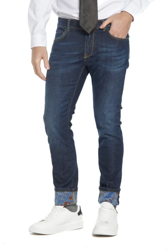 Harris 5-pocket man denim pant with patterned details slim sold by Mason's