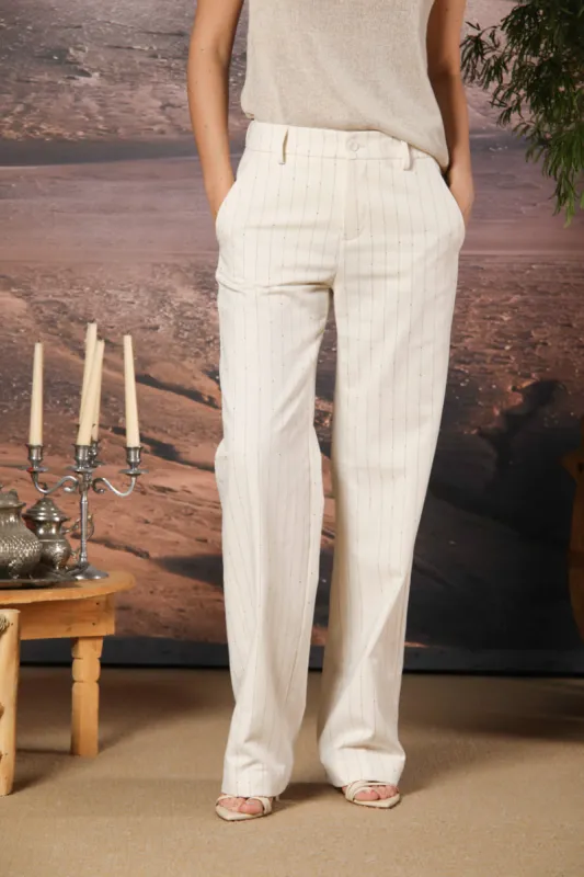 New York Straight women's pinstriped chino pants with gold line straight fit sold by Mason's