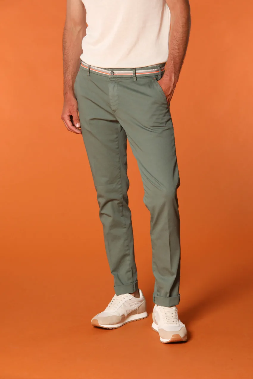 Milano Start men's chino pants in stretch satin with ribbons extra slim fit sold by Mason's