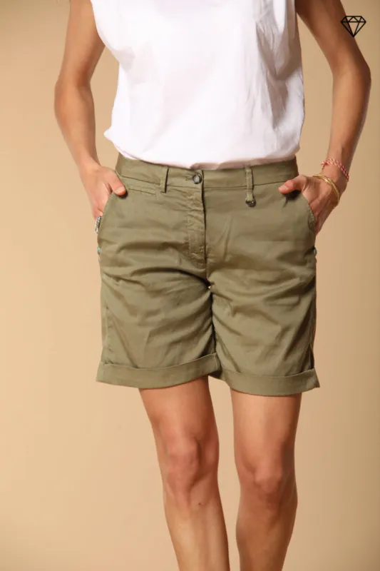 Jaqueline women's Chino Bermuda shorts in Gabardine with stud details slim fit ① sold by Mason's