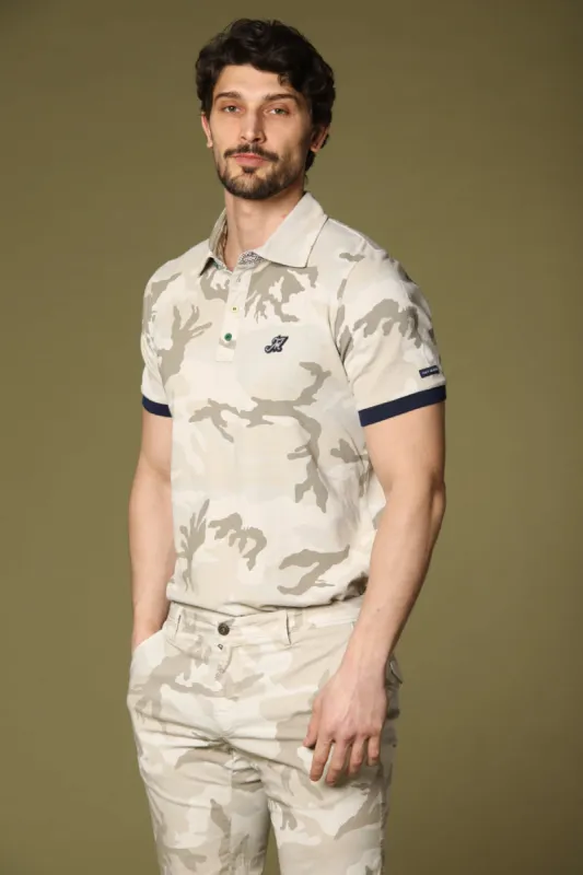 Print Men's Polo in Piqué with white camouflage pattern sold by Mason's