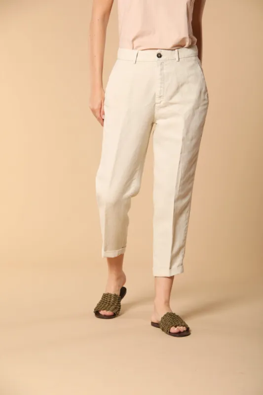 Linda Summer women's chino jogger pants in woven mat fabric relaxed fit sold by Mason's