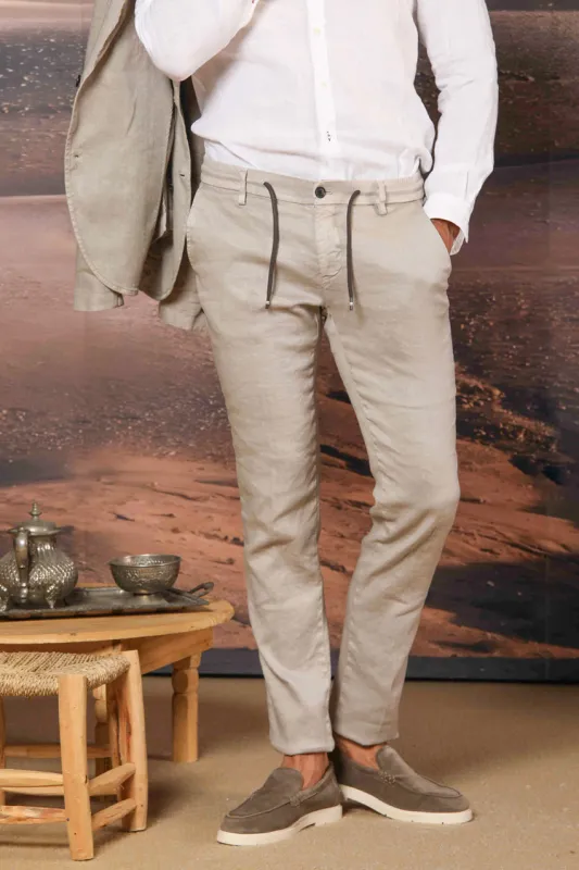 Milano Jogger men's pants in linen and cotton twill extra slim fit sold by Mason's