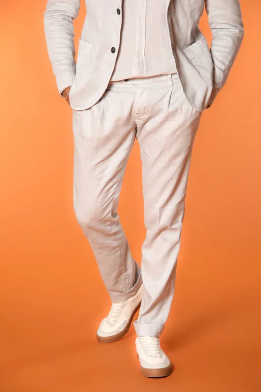 New York Time 1 Pinces men's chino pants in linen and cotton twill regular fit sold by Mason's