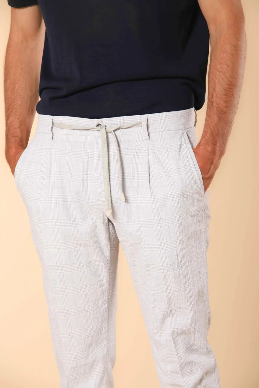 New York City 1 Pinces String men's pants in cotton seersucker with houndstooth pattern regular fit sold by Mason's