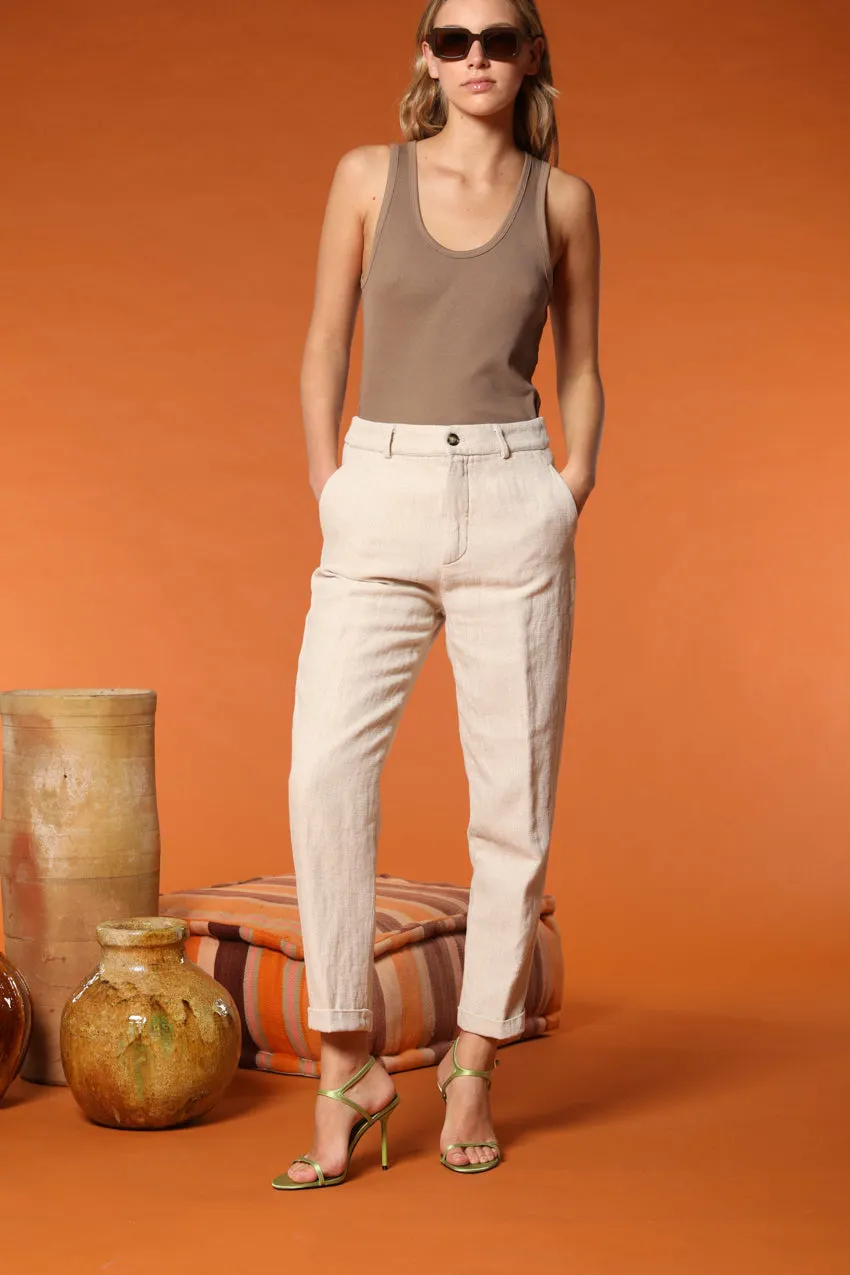 New York Cozy women's chino pants in herringbone linen and cotton blend relaxed fit sold by Mason's product image thumbnail 3