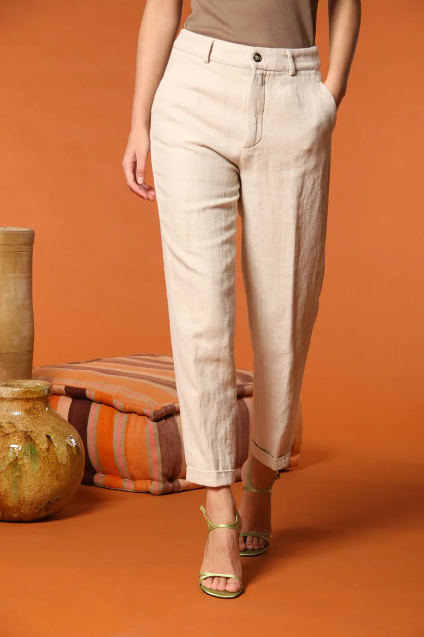 New York Cozy women's chino pants in herringbone linen and cotton blend relaxed fit sold by Mason's
