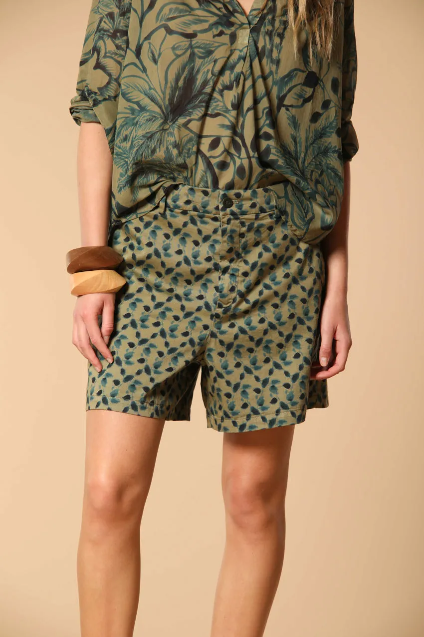 New York Cozy women's chino bermuda shorts in stretch cotton satin with leaf print relaxed fit sold by Mason's product image thumbnail 4