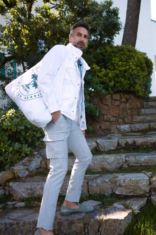 Chile Jogger men's cargo pants in travel wool extra slim fit sold by Mason's