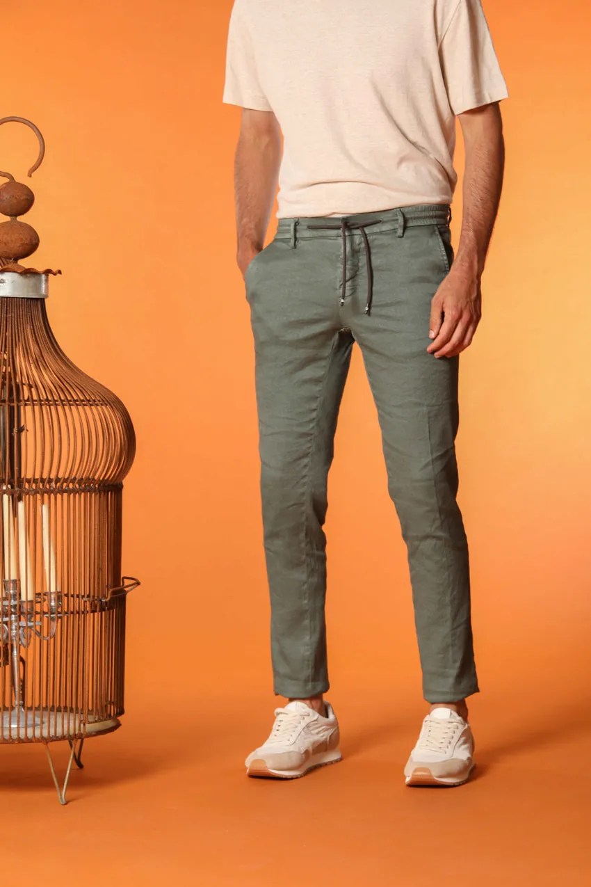 Milano Jogger men's pants in linen and cotton twill extra slim fit sold by Mason's