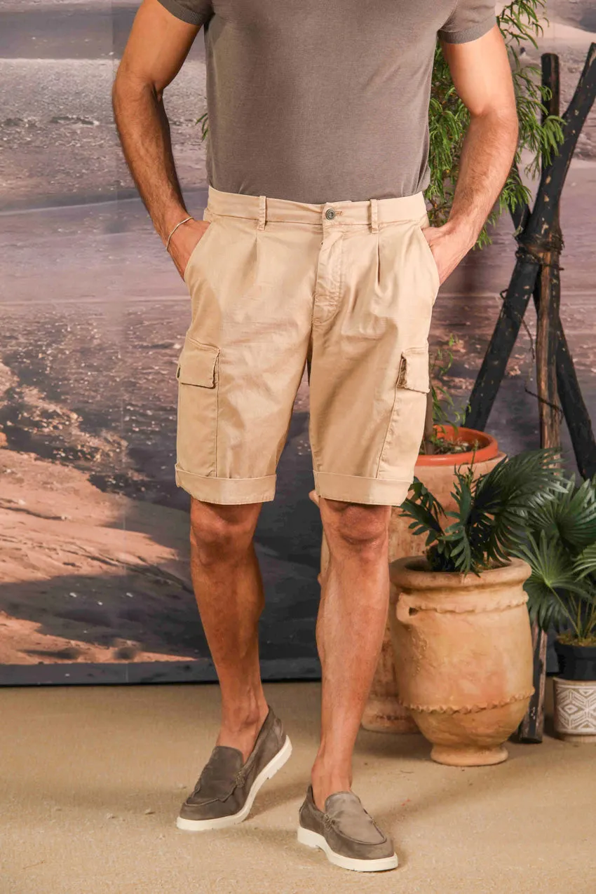 Cargo 22 men's cargo bermuda shorts in stretch cotton-silk gabardine Relaxed fit sold by Mason's