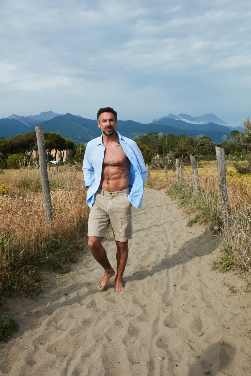 Chinos 22 men's chino bermuda shorts in a herringbone cotton and hemp blend relaxed fit sold by Mason's