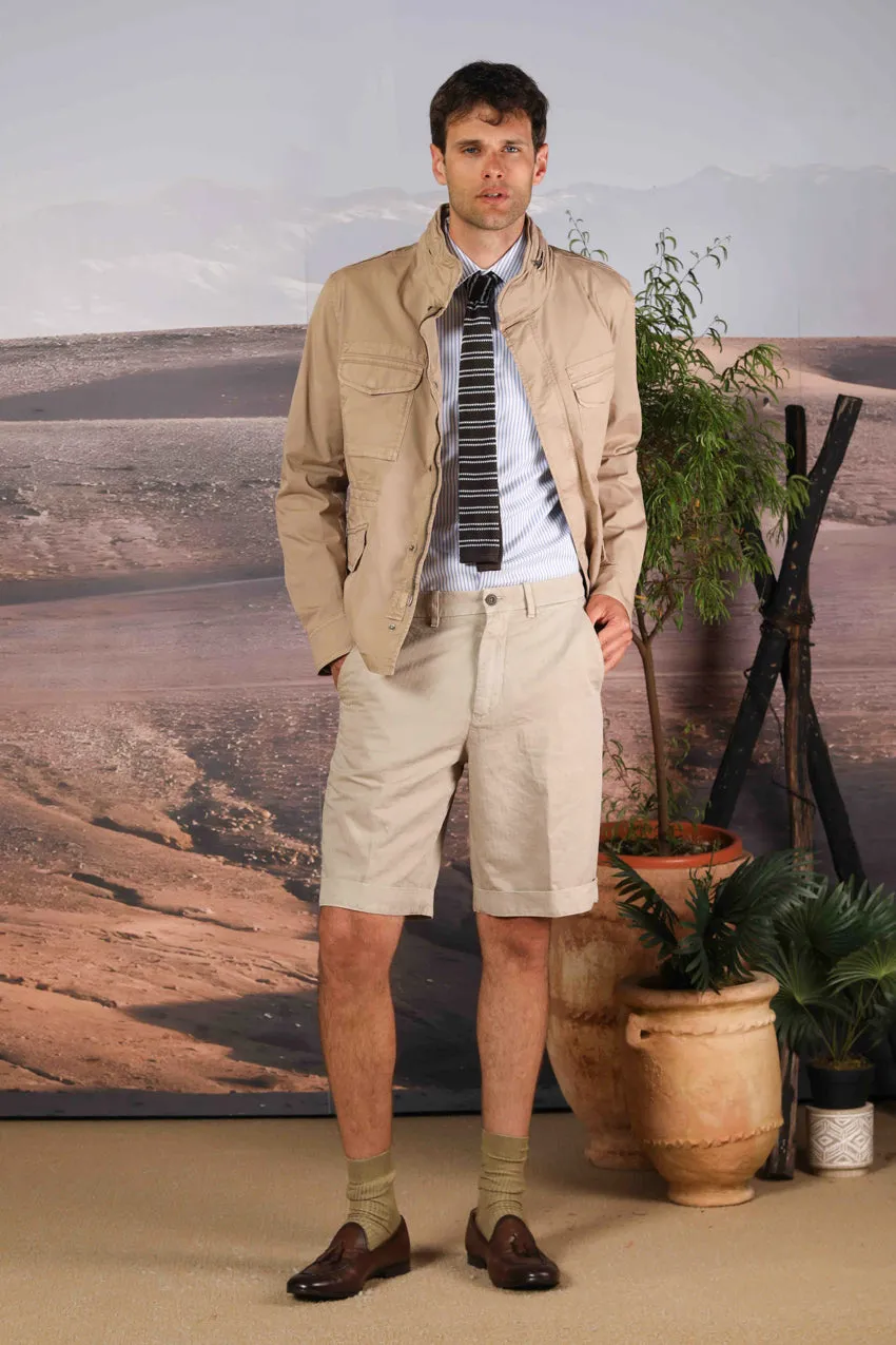 Chinos 22 men's chino bermuda shorts in a herringbone cotton and hemp blend relaxed fit sold by Mason's product image thumbnail 4